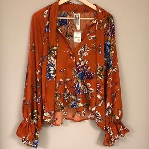 NWT!! free people orange velvet floral blouse